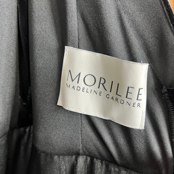 Mori Lee Black Velvet Chiffon Gown Dress Plus Size 16 - Picture 4 of 15